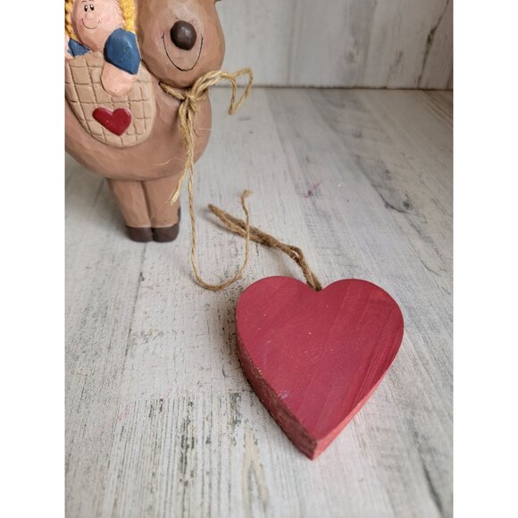 Reindeer wooden folk art figure heart ornament Xmas set - Picture 5 of 8